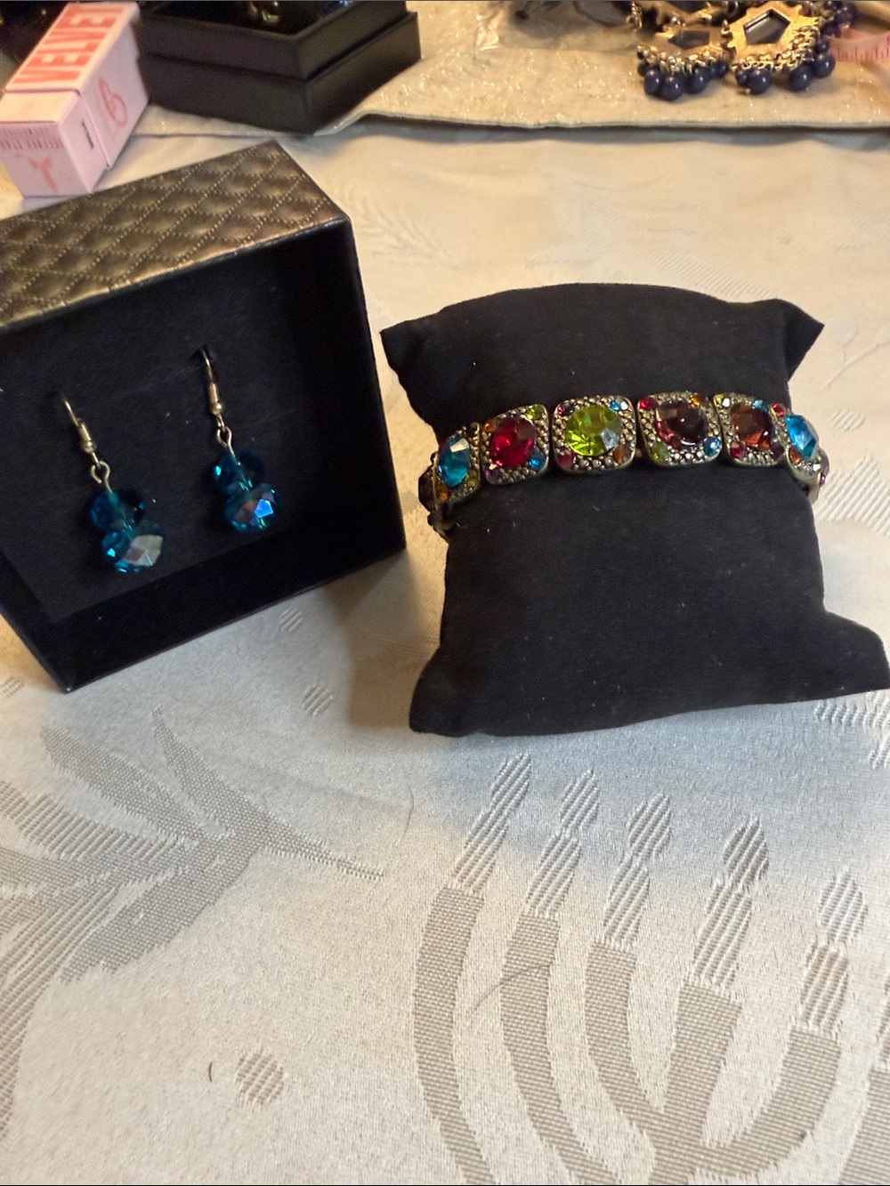 Fashion Jewelry Multicolor Crystal Bracelet with Blue Earrings